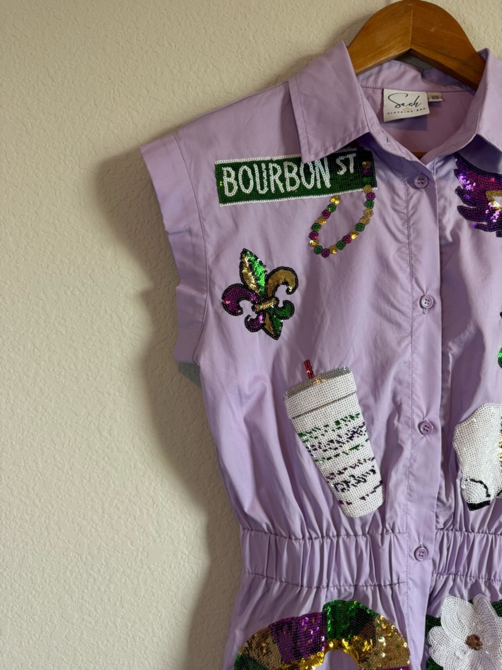Sash Clothing Bar Mardi Gras New Orleans Purple Sequin Embelisshed Romper Sz XS - Picture 6 of 10